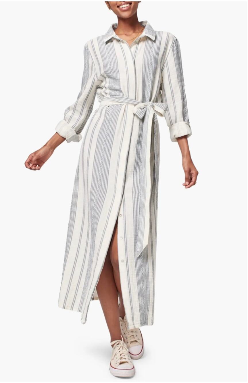 Faherty Dream Cotton Gauze Iris Shirt Dress Cream Tidal Wave Dobby Size Small